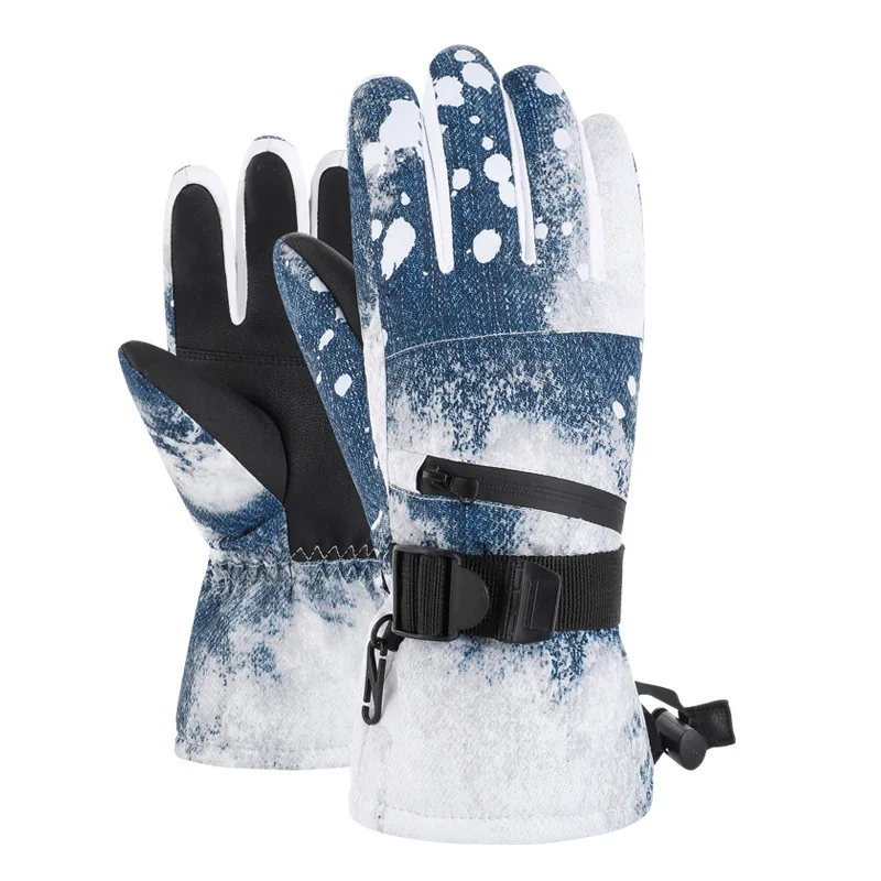 Adults' ski gloves in a white and grey ink print