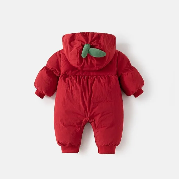 Baby apple one-piece padded suit — Apple Red, back