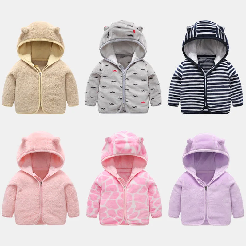 Baby Bear-Ear Hooded Fleece Jacket — 9 Colourways — Nine colourways, grid view