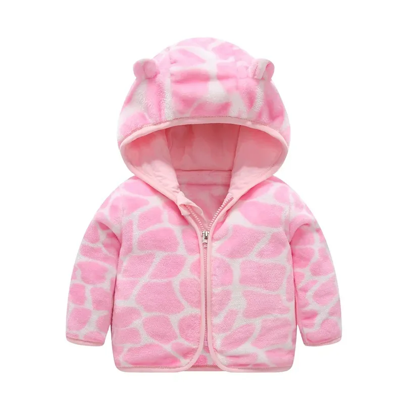 Baby Bear-Ear Hooded Fleece Jacket — 9 Colourways — Pink Wave, front view