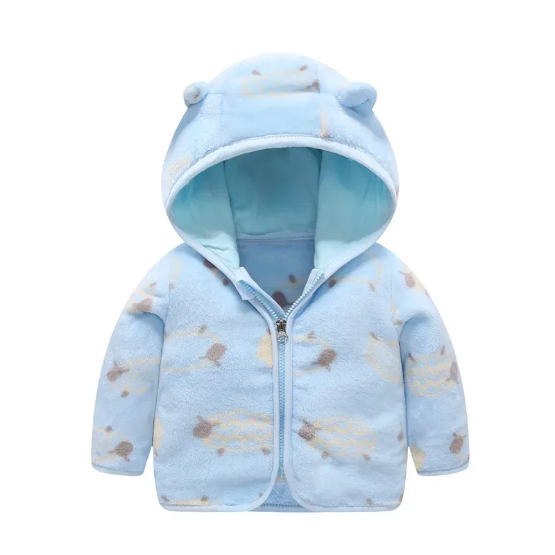 Baby Bear-Ear Hooded Fleece Jacket — 9 Colourways — Sky Blue, front view