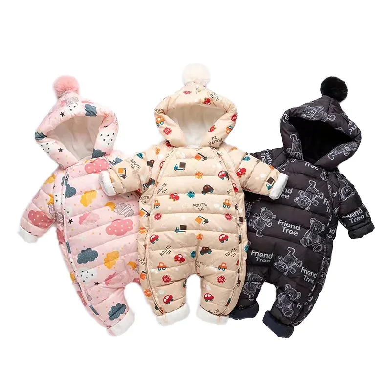 Baby cartoon-print down jumpsuit — Three prints, group