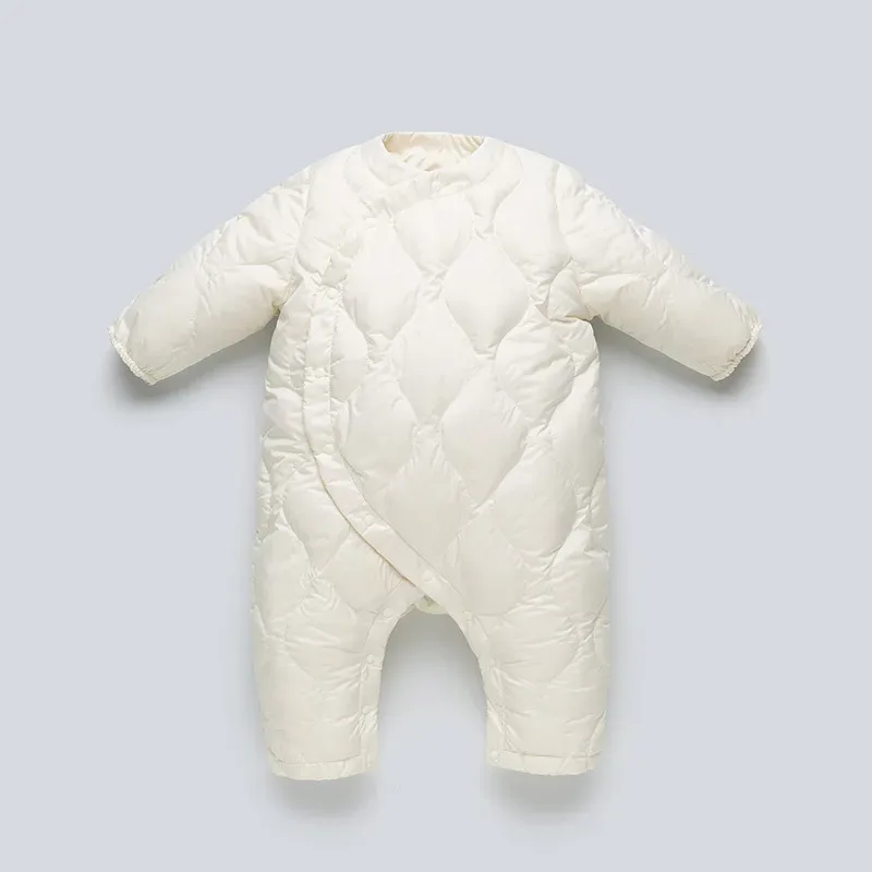 Baby Diamond-Quilted Down Romper — Creamy White, front