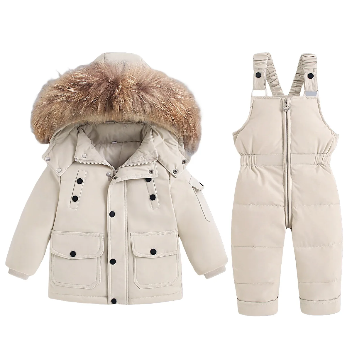 Toddlers' down jacket and overalls set — Cream White, full set front