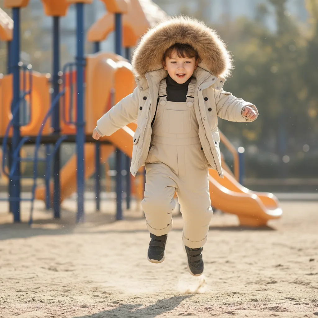 Toddlers' down jacket and overalls set — Cream White, on model