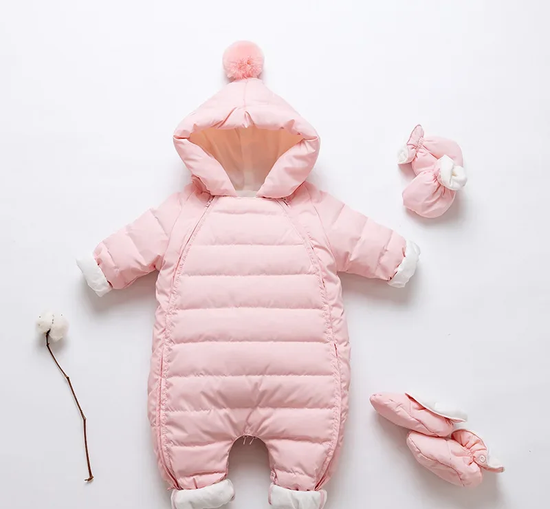 Baby down one-piece romper — Light Pink, with booties
