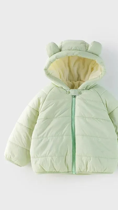 Baby Padded Coat — Ear Hood — Green, front