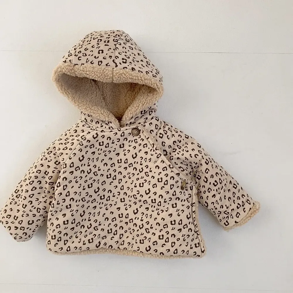 Baby Girls' Hooded Wrap Coat — 3 Colourways — Leopard, front view