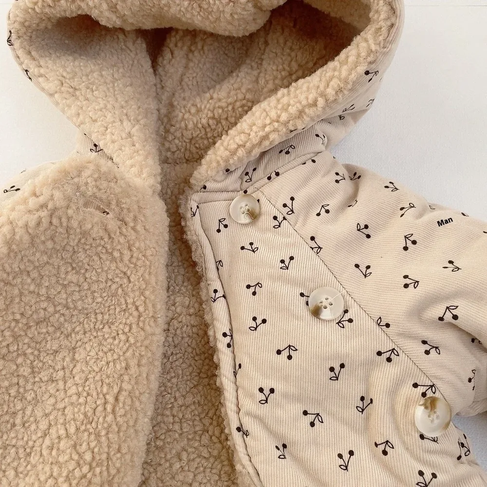 Baby Girls' Hooded Wrap Coat — 3 Colourways — Small Floral, sherpa lining detail