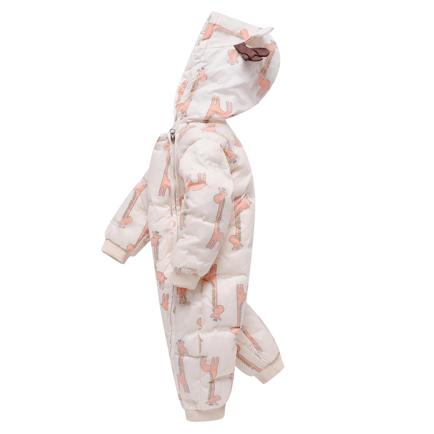 Baby down jumpsuit — Giraffe Print, side