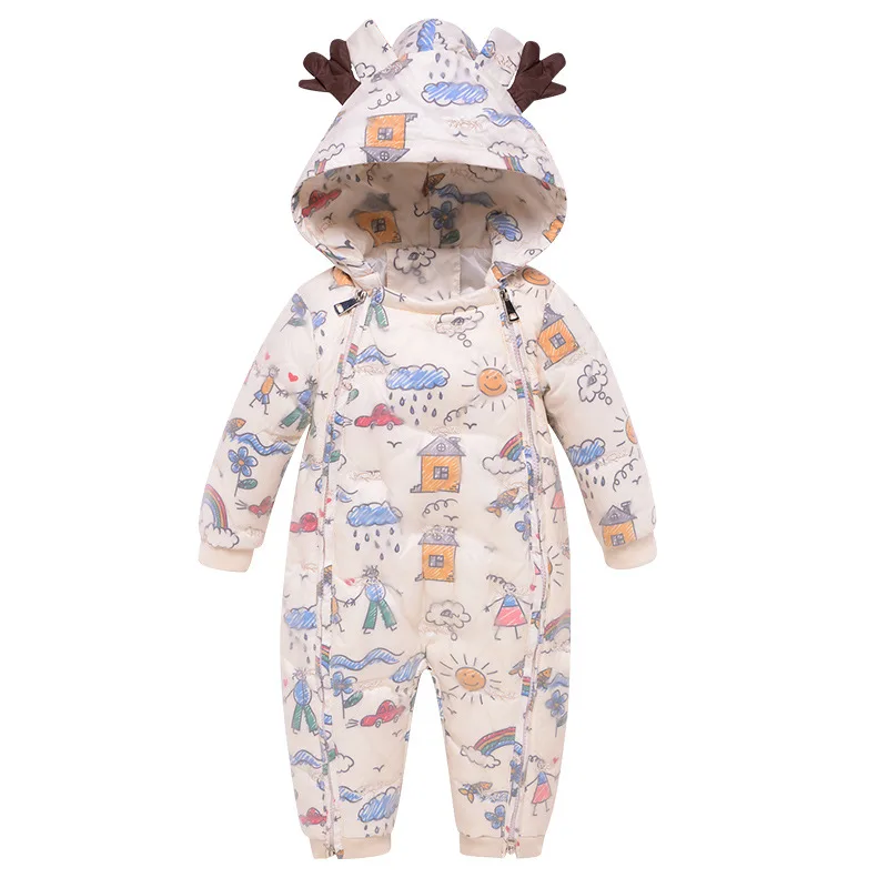 Baby down jumpsuit — Rainbow Print, front