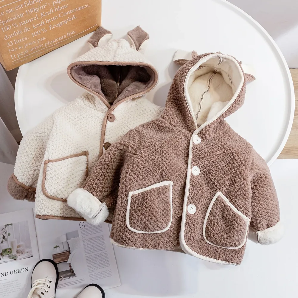 Baby Bunny-Ear Hooded Fleece Coat — 2 Colourways — Brown and Cream, both colourways together