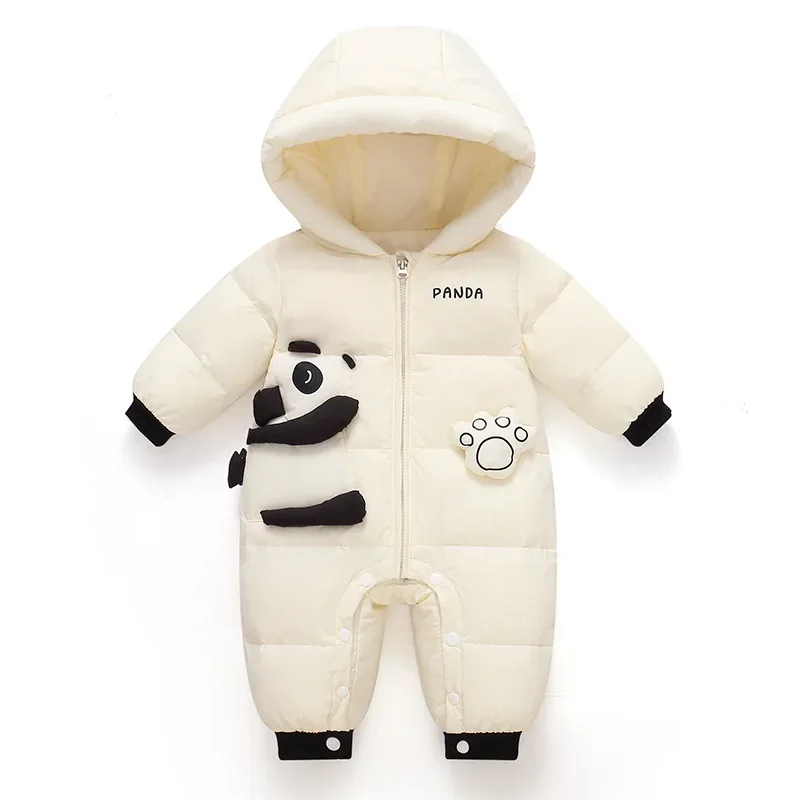 Baby panda down jumpsuit — Black Panda, front