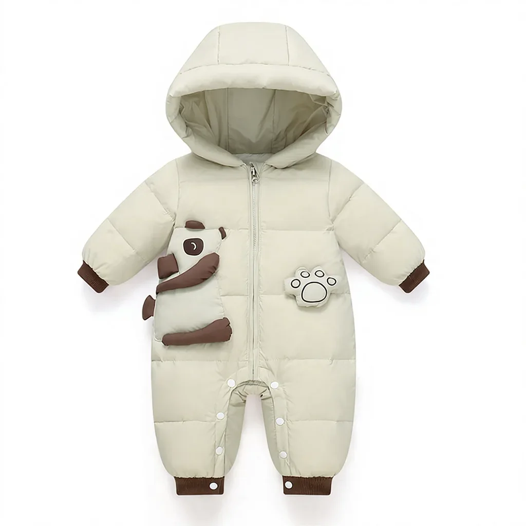 Baby panda down jumpsuit — Curry Panda, front