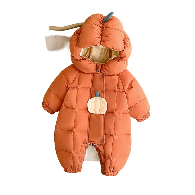 Baby pumpkin down romper — Orange, front