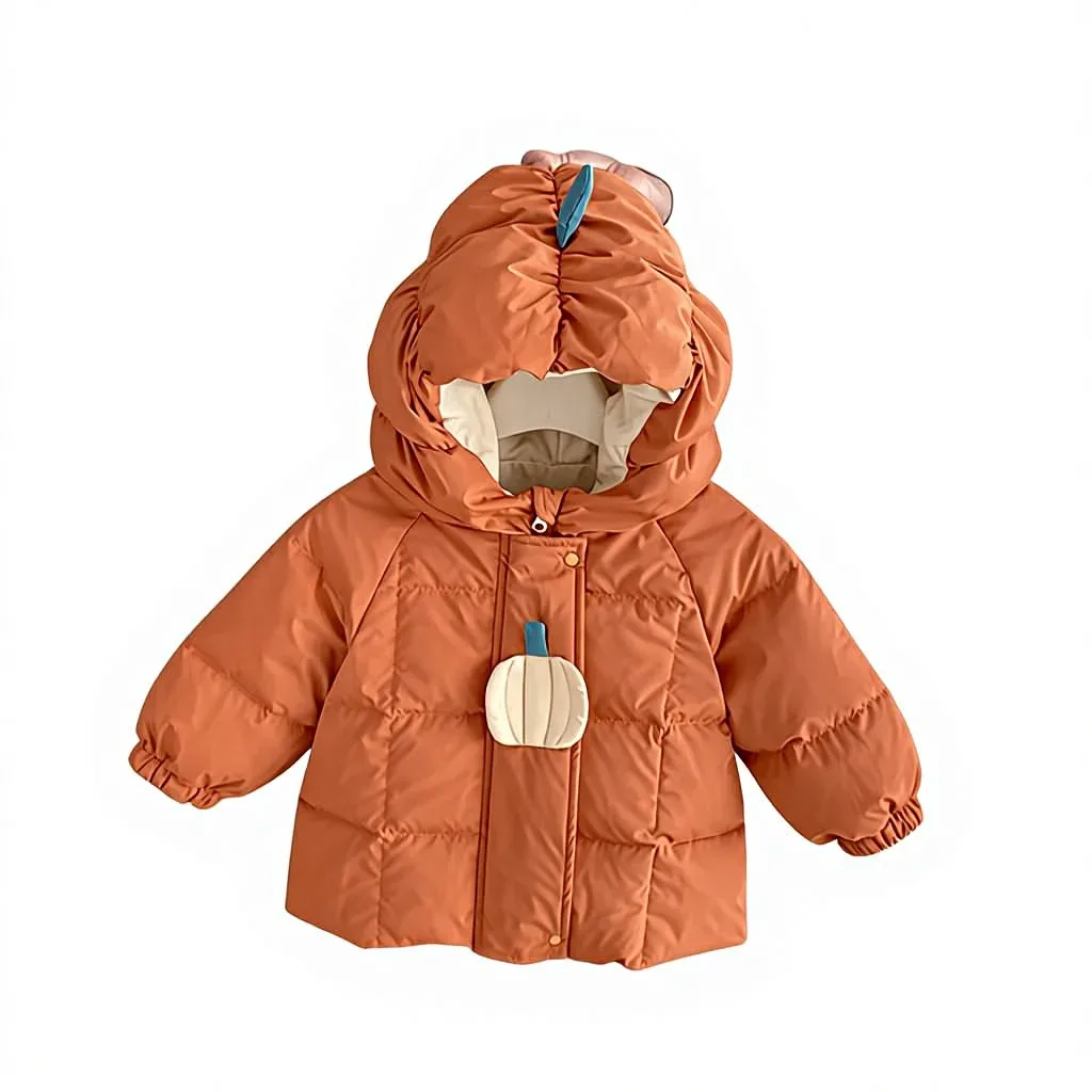 Baby Pumpkin Hooded Padded Jacket — Orange Red, front