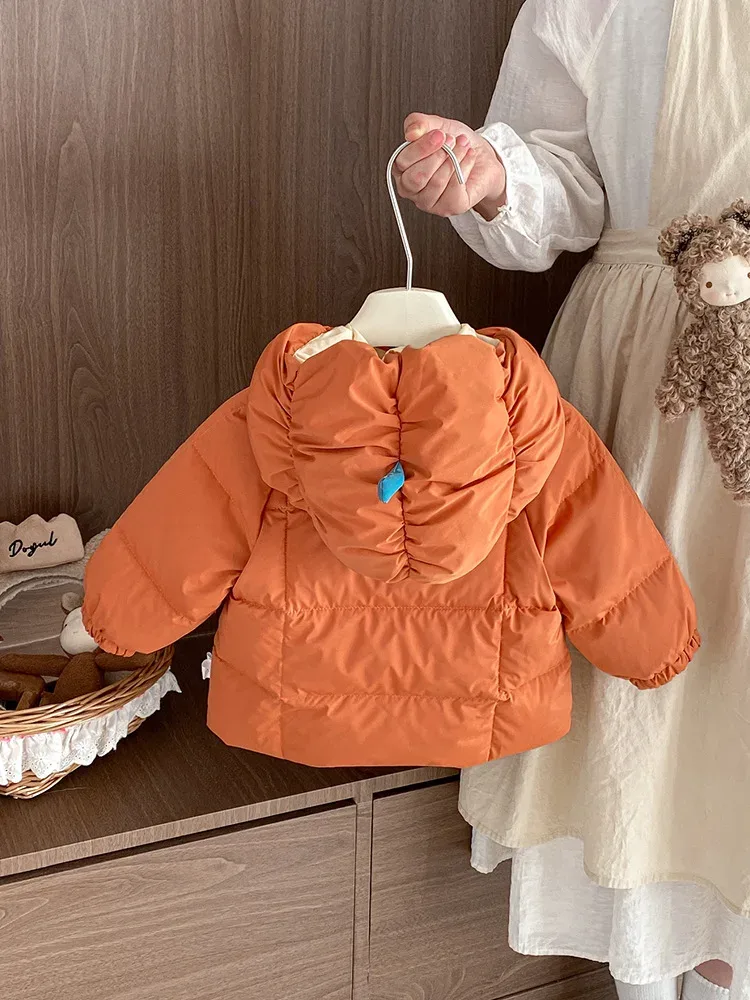 Baby Pumpkin Hooded Padded Jacket — Orange Red, back on hanger