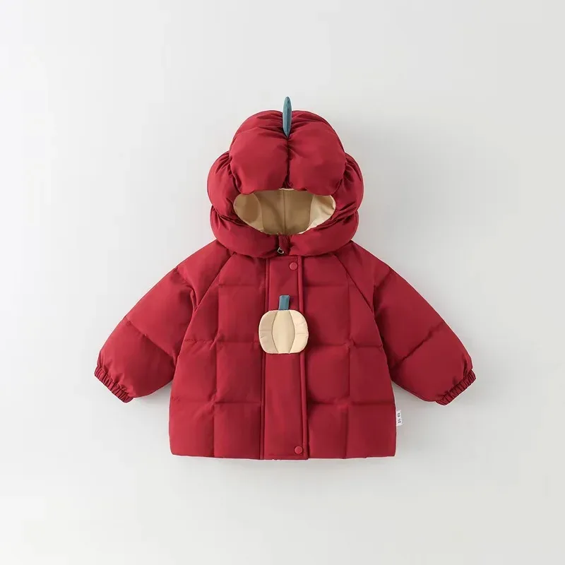 Baby Pumpkin Hooded Padded Jacket — Wine Red, front