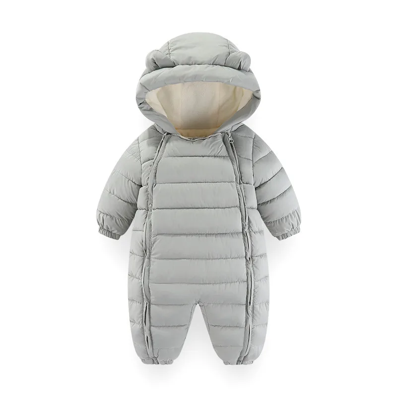 Baby quilted padded romper — Grey, front