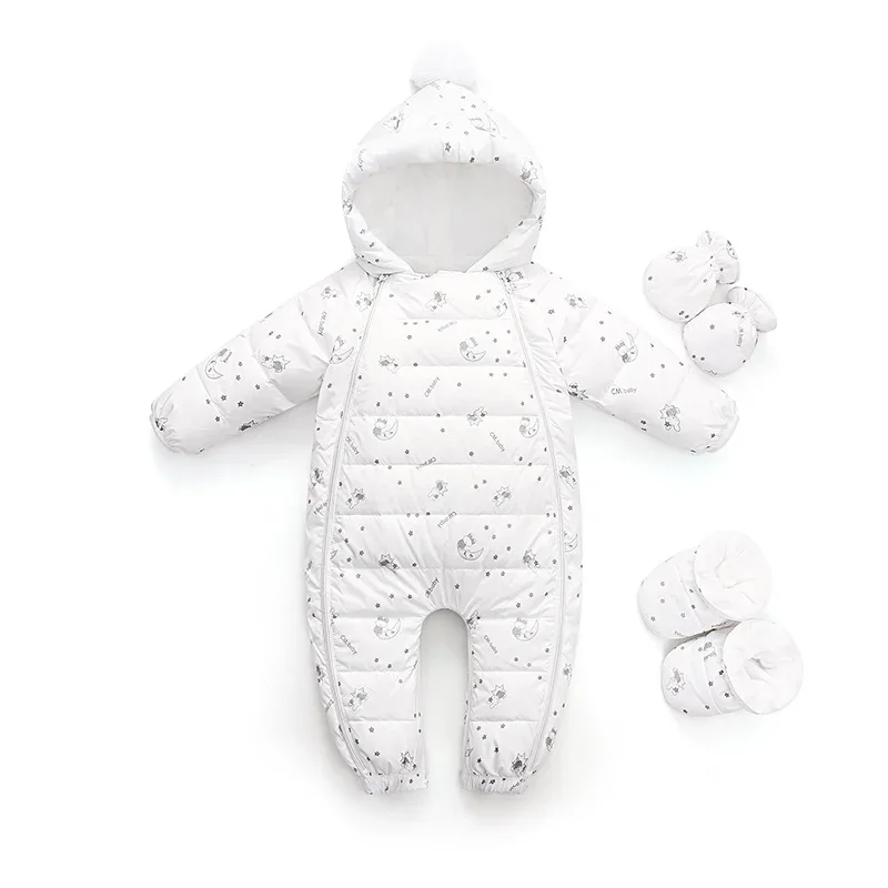 Baby spot-print down jumpsuit — White Spot, with booties