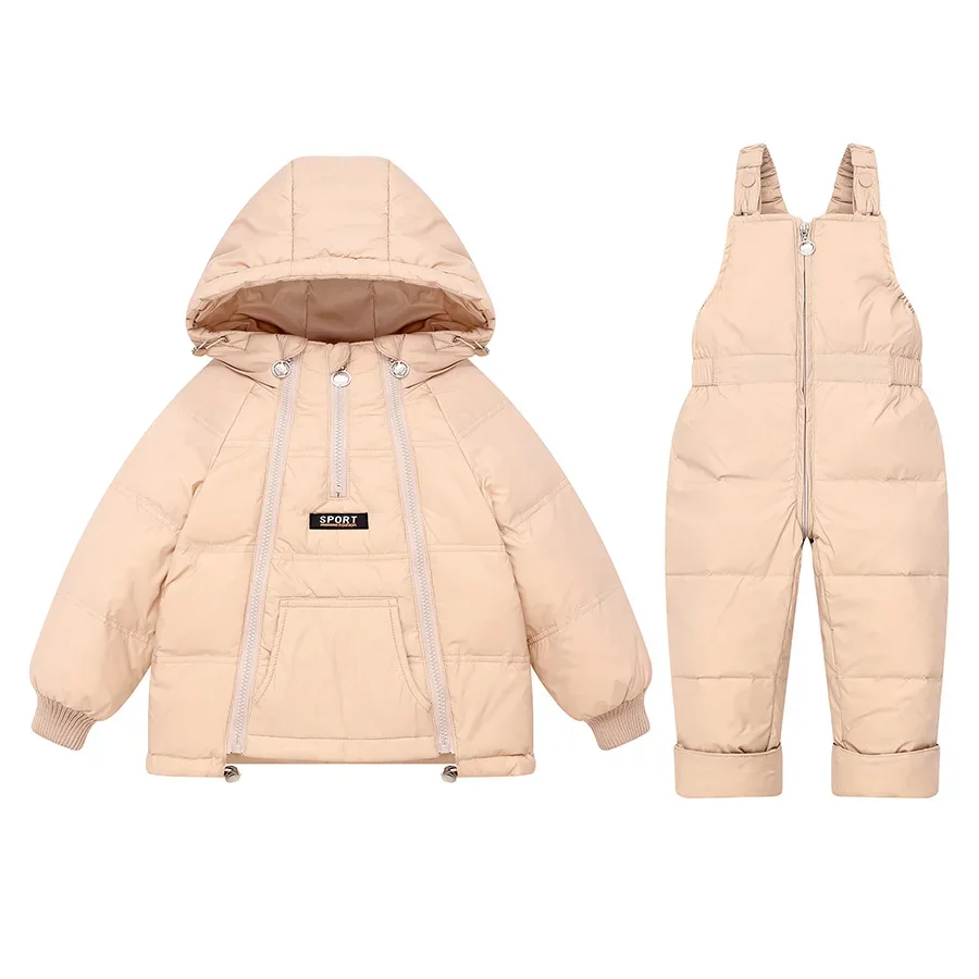 Baby two-piece jacket and suspender pants set — Khaki, jacket & bib pants