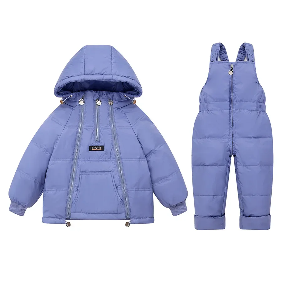 Baby two-piece jacket and suspender pants set — Blue, jacket & bib pants