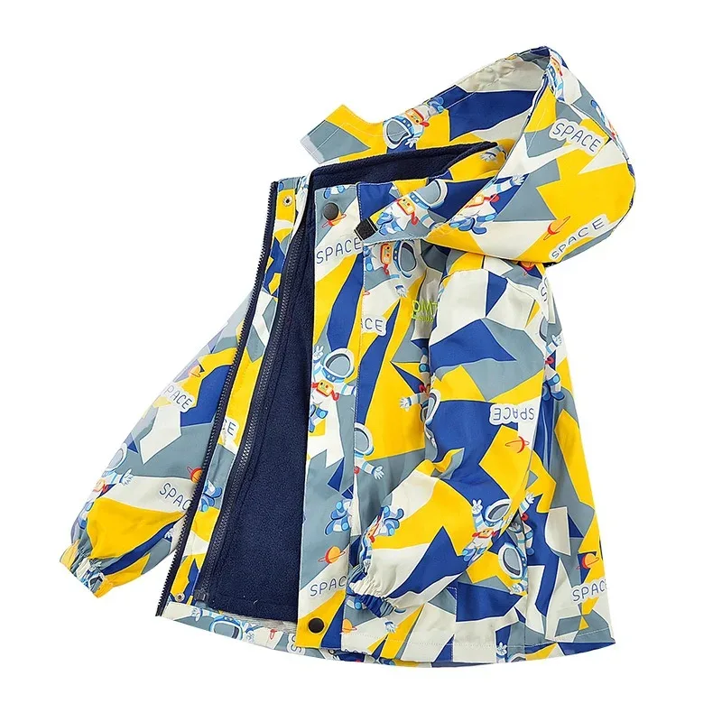Boys' 3-in-1 Detachable Jacket — Yellow Geometric, front