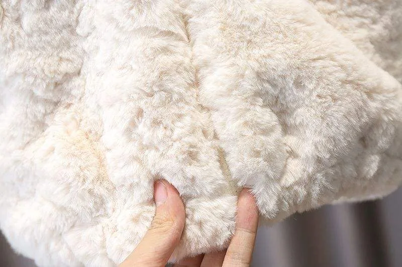 Boys' Bear-Appliqué Hooded Plush Jacket — 2 Colourways — Plush pile, close-up