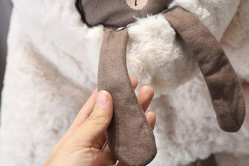 Boys' Bear-Appliqué Hooded Plush Jacket — 2 Colourways — Bear arm detail