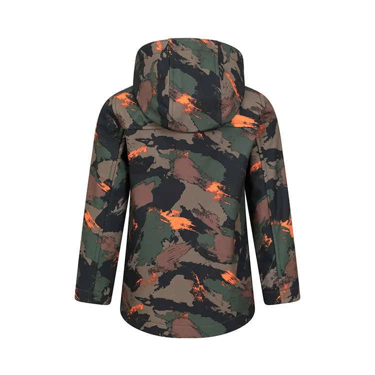 Boys’ Camo Hooded Softshell Jacket — Camo, back view