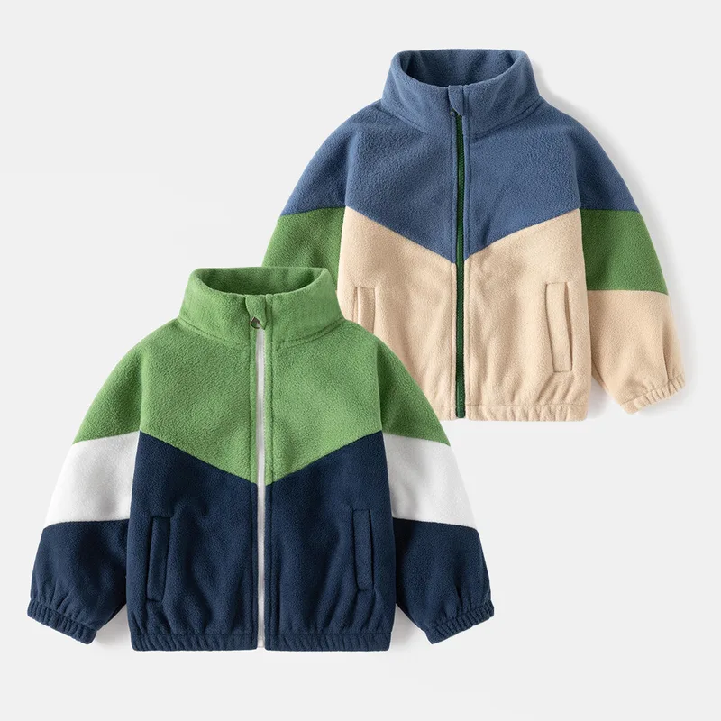 Boys' Chevron Colour-Block Polar Fleece Jacket — 2 Colourways — Two colourways, pair view