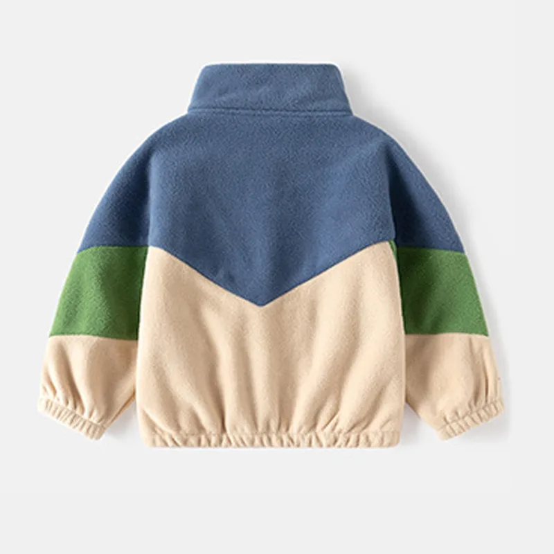 Boys' Chevron Colour-Block Polar Fleece Jacket — 2 Colourways — Blue & Cream, back view