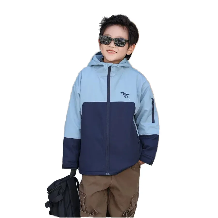 Boys' Colour-Block Winter Jacket — Blue Colour-Block, worn, front