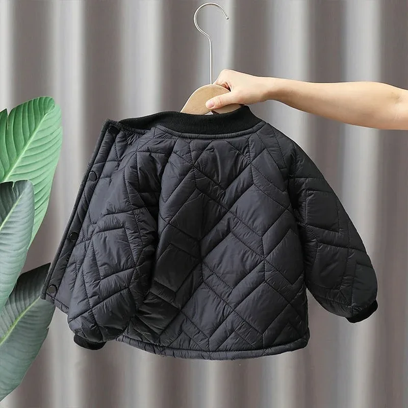 Boys' Diamond-Quilted Crew-Neck Jacket — Black, back on hanger