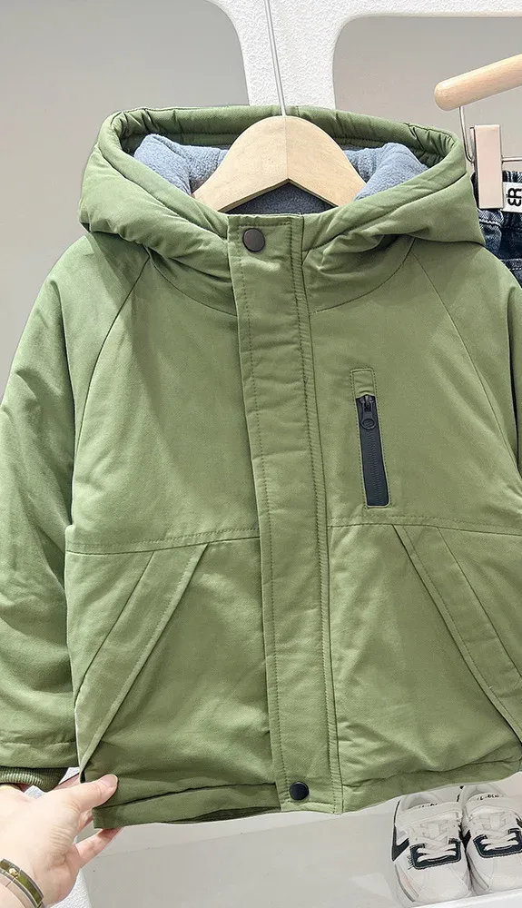 Boys' Hooded Cotton Jacket — Army Green, front