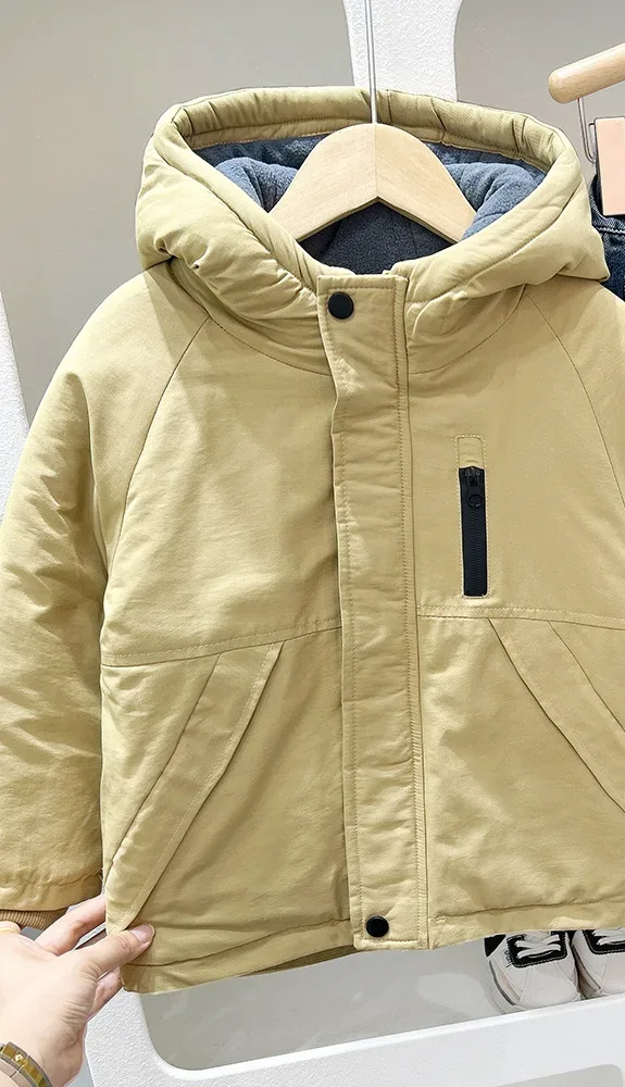 Boys' Hooded Cotton Jacket — Khaki, front