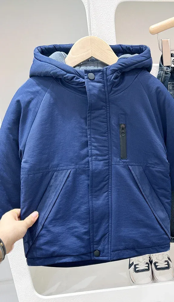 Boys' Hooded Cotton Jacket — Navy Blue, front