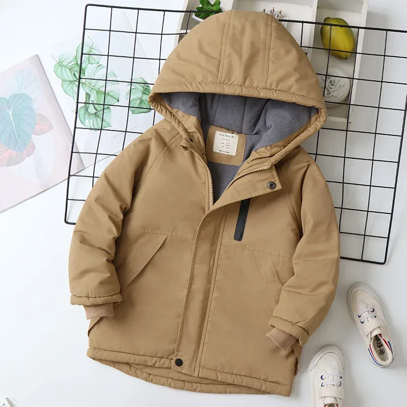 Boys' Hooded Padded Parka — Khaki, front flat lay