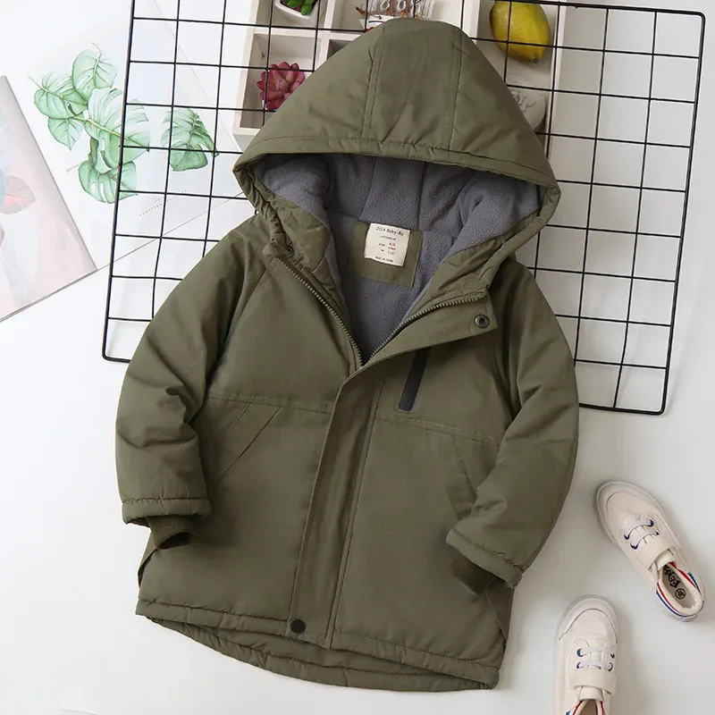 Boys' Hooded Padded Parka — Army Green, front flat lay