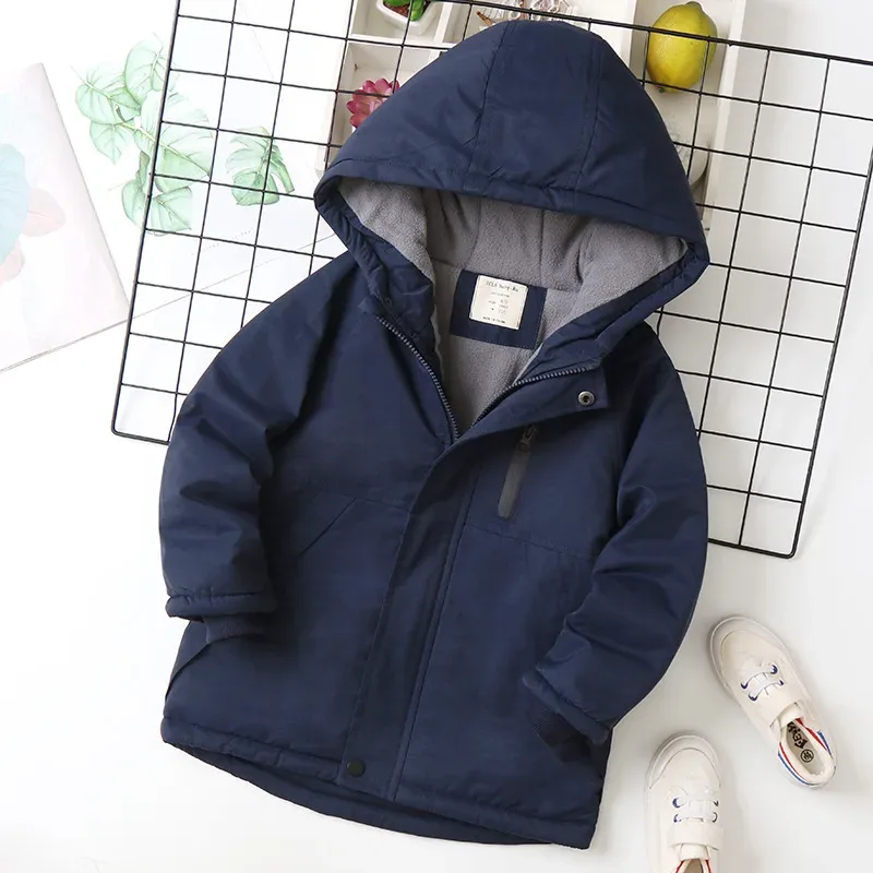 Boys' Hooded Padded Parka — Navy Blue, front flat lay