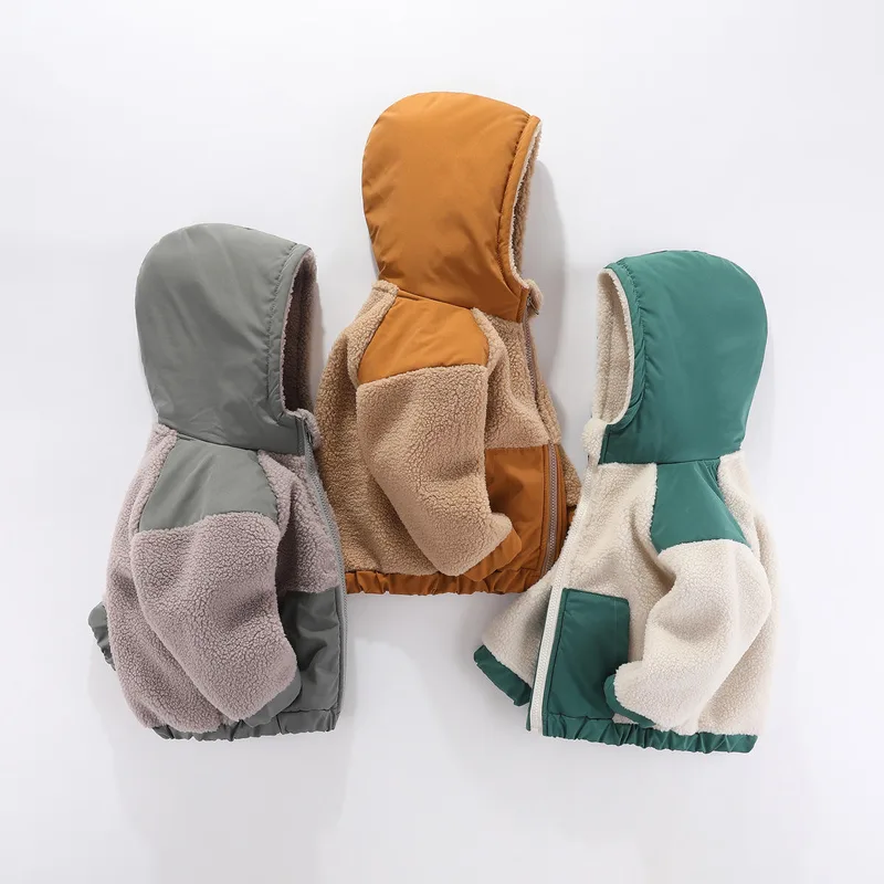 Boys' Hooded Fleece Jacket with Woven Panels — 3 Colourways — Three colourways, side group view