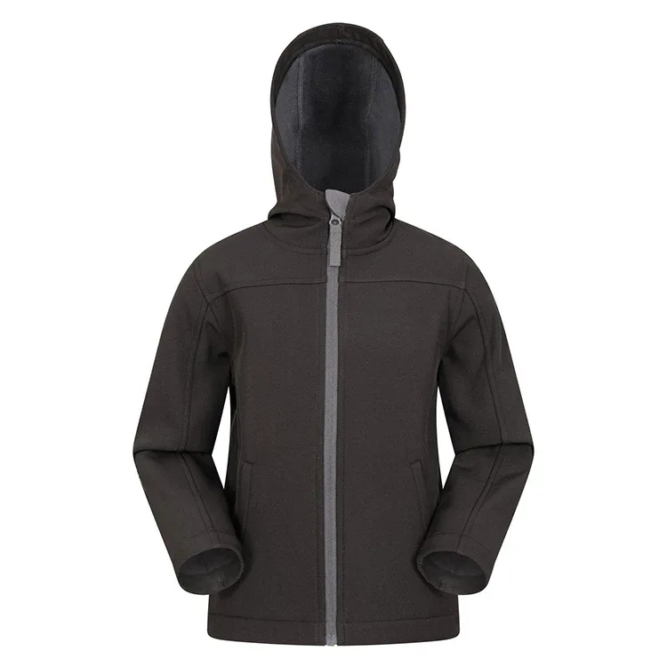 Boys’ Hooded Softshell Jacket — 7 Colourways — Black, front view