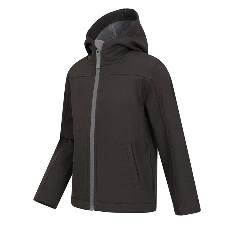 Boys’ Hooded Softshell Jacket — 7 Colourways — Black, three-quarter view