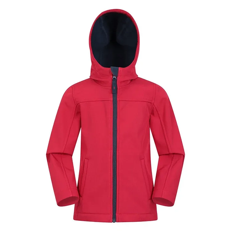 Boys’ Hooded Softshell Jacket — 7 Colourways — Red, front view