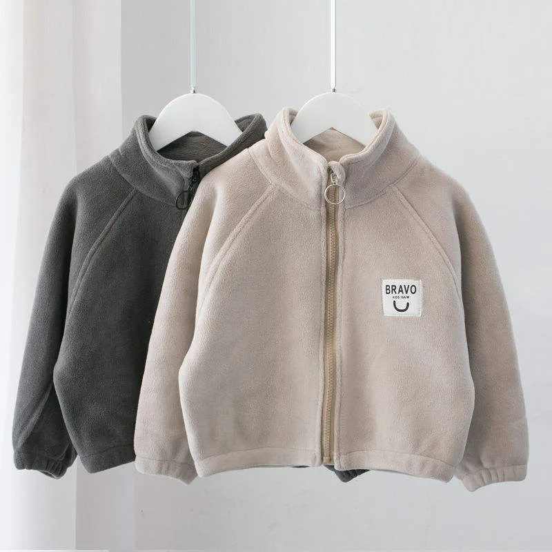 Boys' Fleece Zip Jacket with Letter Patch — 2 Colourways — Two colourways, hanging pair view