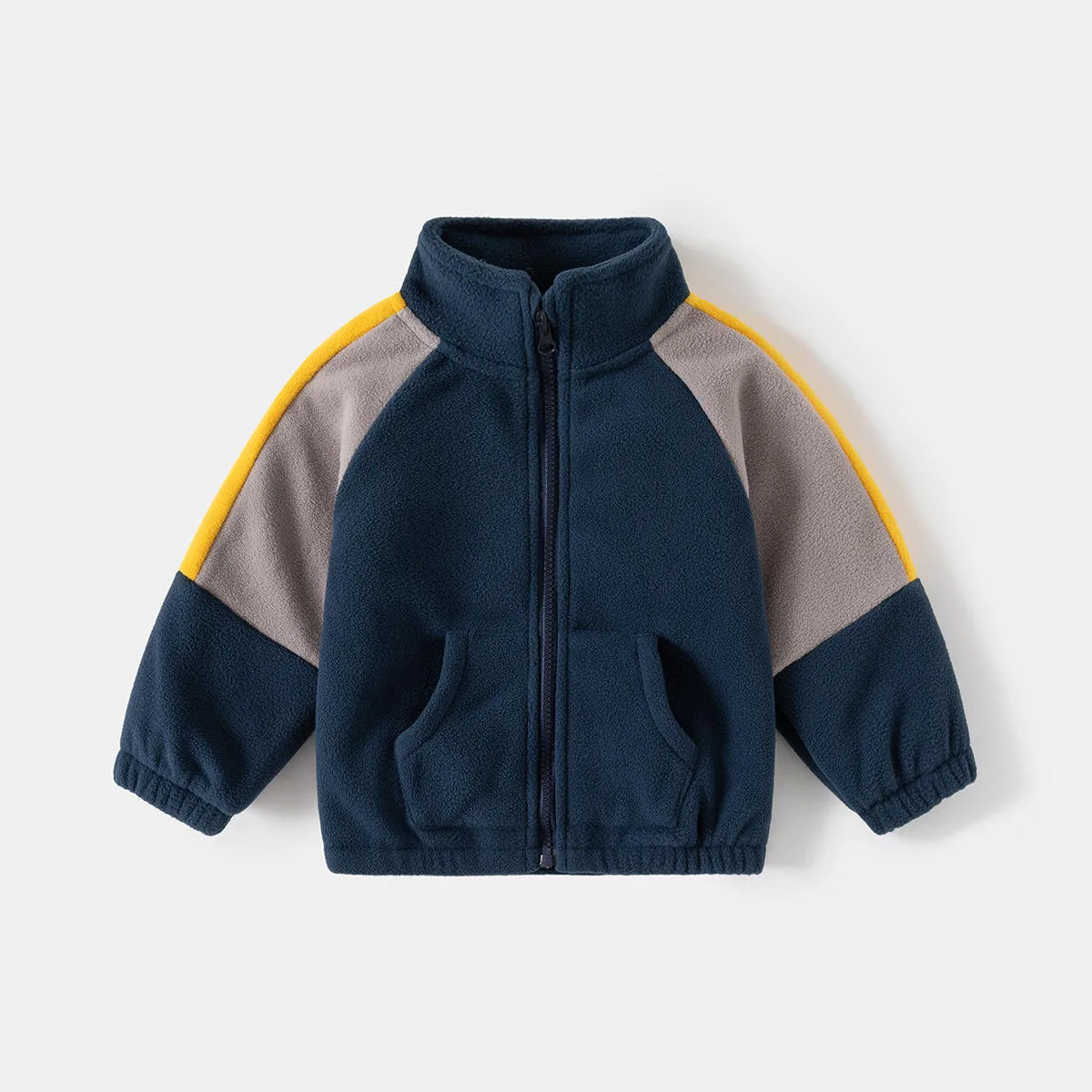 Boys' Raglan Colour-Block Fleece Jacket — Navy — Navy, front view