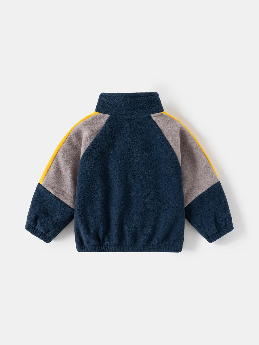 Boys' Raglan Colour-Block Fleece Jacket — Navy — Navy, back view