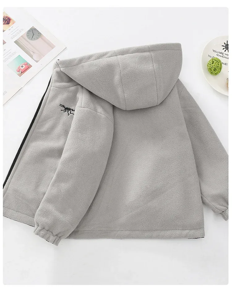 Boys' Reversible Fleece-Lined Jacket — Grey Fleece, fleece reverse side, back