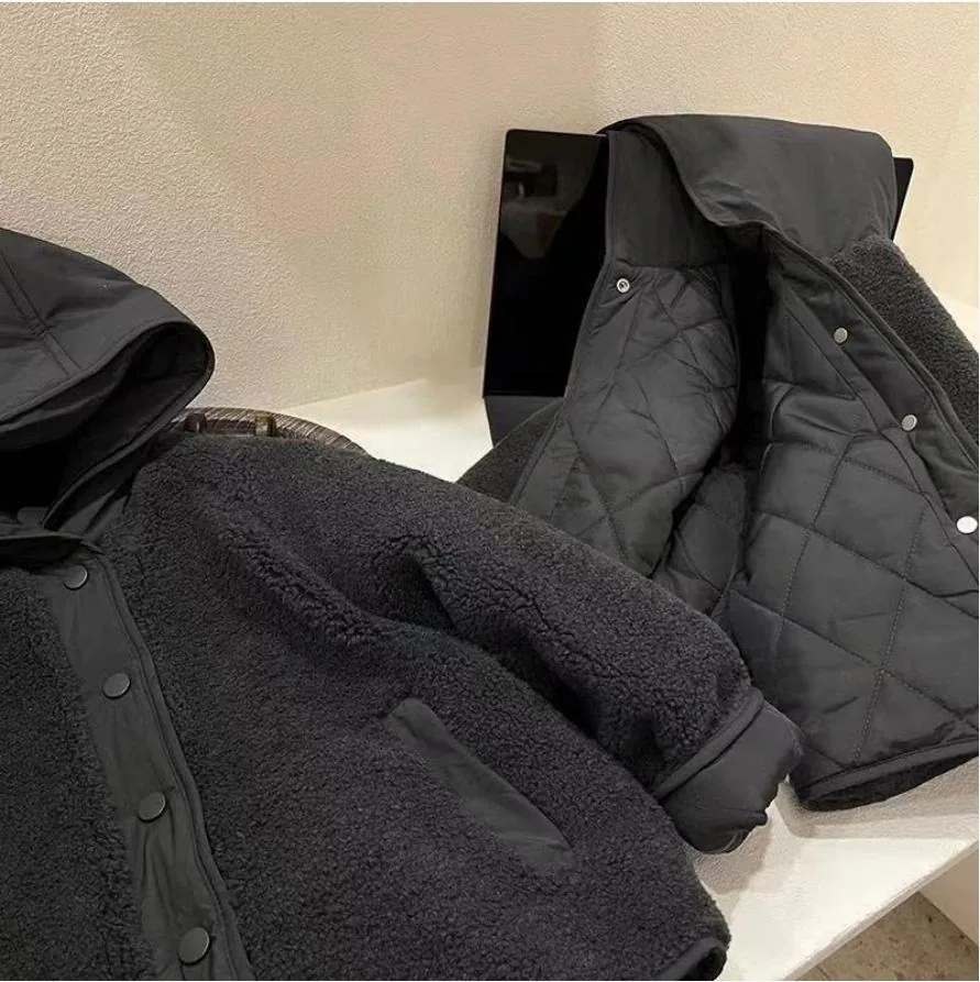 Boys' Reversible Sherpa Jacket — Dark Gray — Both faces, side by side