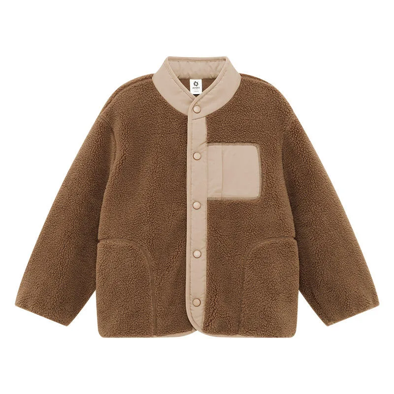 Boys' Sherpa Button Jacket — Brown — Brown, front view